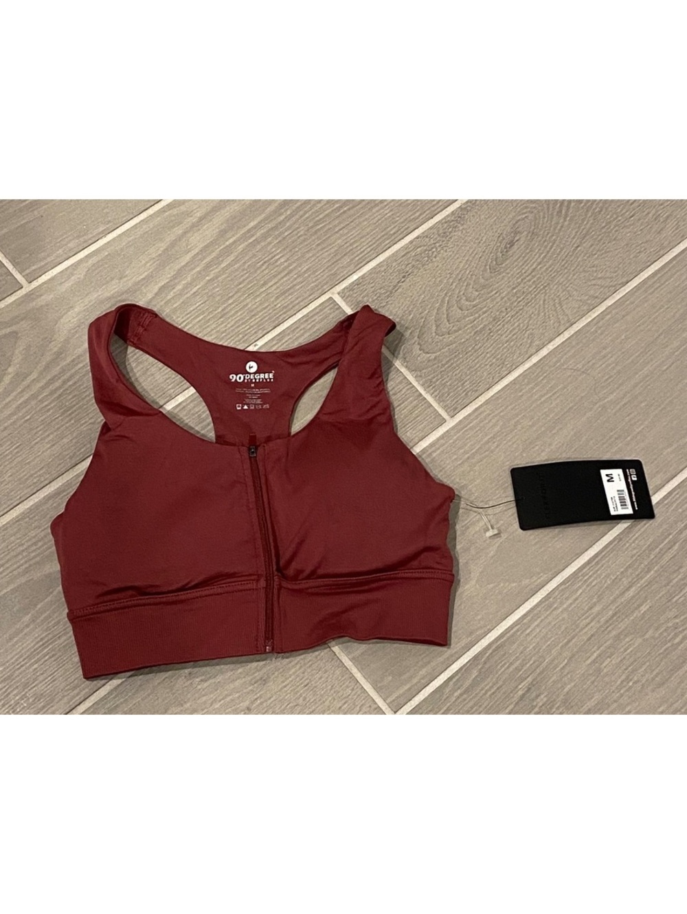 90 Degree by Reflex Burgundy Front Zip Sports Bra Medium